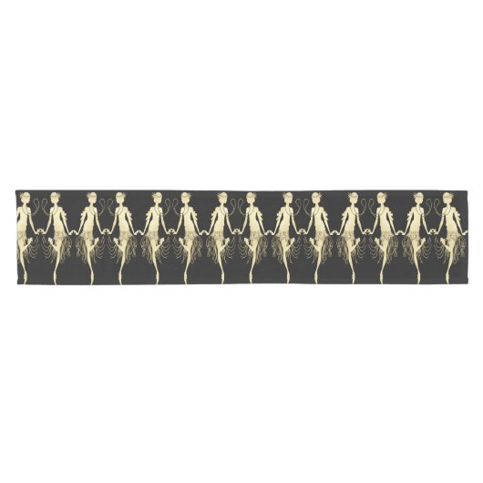 Retro Flappers zwarte achtergrond Korte Tafelloper (Horizontaal)