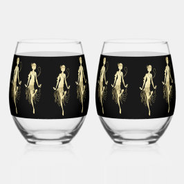 Retro Flappers zwarte achtergrond Wijnglas Zonder Voet