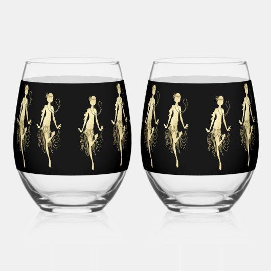 Retro Flappers zwarte achtergrond Wijnglas Zonder Voet (Rechts)