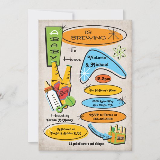 Retro Flessen & Bieren Baby Shower uitnodigingen (Voorkant)