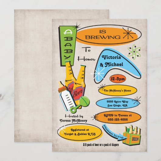 Retro Flessen & Bieren Baby Shower uitnodigingen (Voorkant / Achterkant)
