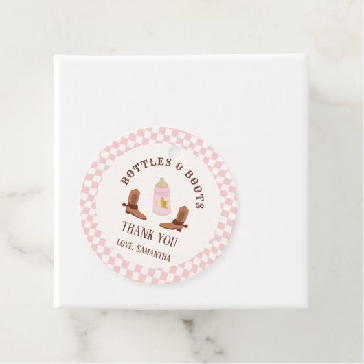 Retro flessen en laarzen Cowgirl Baby shower Bedankjes Labels (In situ)