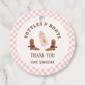 Retro flessen en laarzen Cowgirl Baby shower Bedankjes Labels (Voorkant)