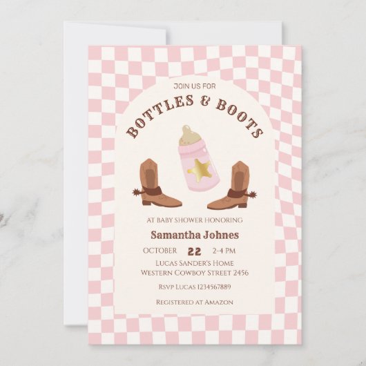 Retro flessen en laarzen Cowgirl Baby shower Kaart (Voorkant)