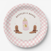 Retro flessen en laarzen Cowgirl Baby shower Papieren Bordje (Voorkant)