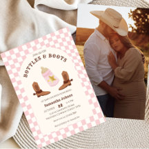 Retro Flessen en Laarzen Cowgirl Foto Baby shower