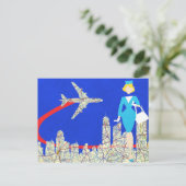 Retro Flight Attendant Briefkaart (Staand voorkant)