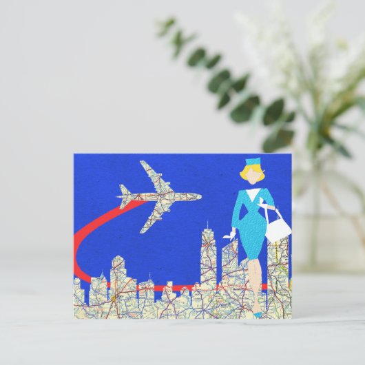 Retro Flight Attendant Briefkaart (Staand voorkant)