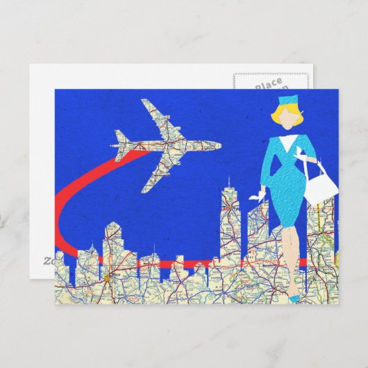 Retro Flight Attendant Briefkaart (Voorkant / Achterkant)
