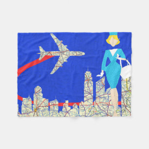 Retro Flight Attendant Fleece Blanket Deken