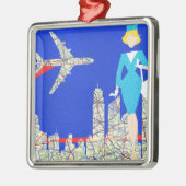 Retro Flight Attendant Kerstannament Metalen Ornament (Links)