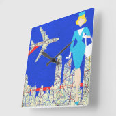 Retro Flight Attendant Wall Clock Vierkante Klok (Hoek)