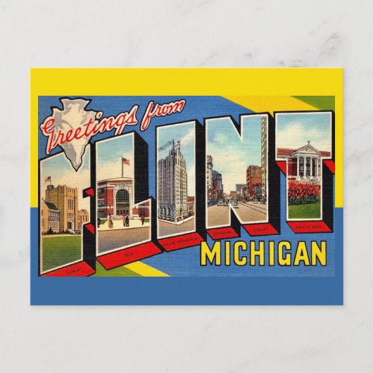 Retro Flint Michigan Groet Briefkaart (Voorkant)