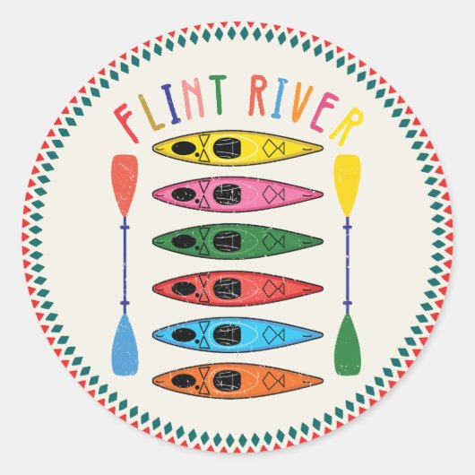 Retro Flint River Kayaking Ronde Sticker (Voorkant)
