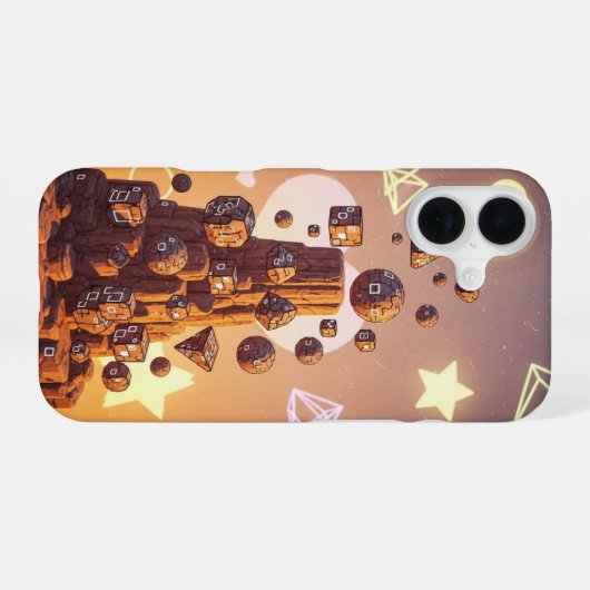 Retro Floating Cliffs Pixel Art iPhone 16 Hoesje (Achterkant horizontaal)