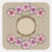 Retro, floraal vierkante sticker (Voorkant)