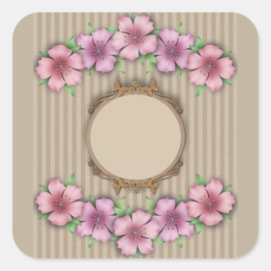 Retro, floraal vierkante sticker (Voorkant)