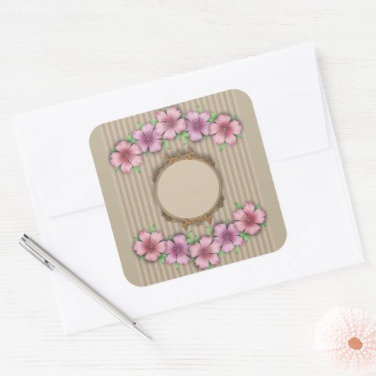 Retro, floraal vierkante sticker (Envelop)
