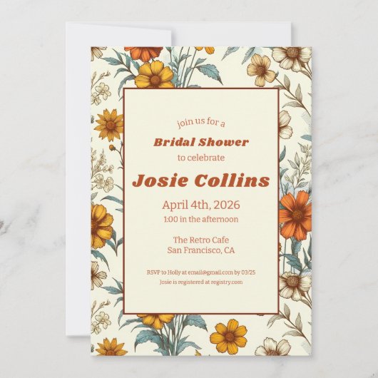 Retro  Floral 70s Tijdloos Vrijgezellenfeest Kaart (Voorkant)