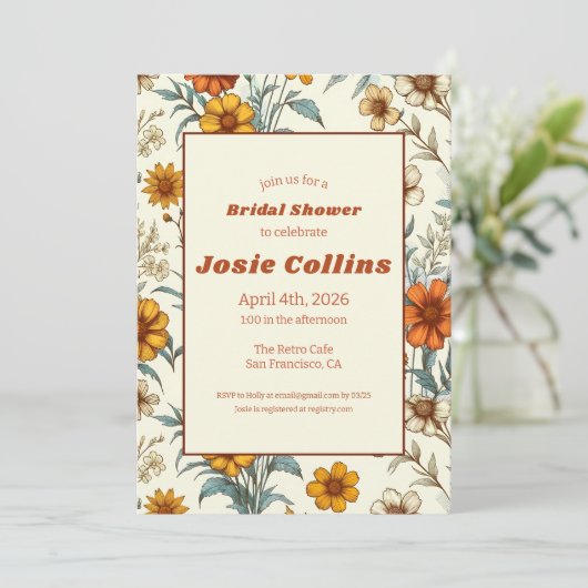 Retro  Floral 70s Tijdloos Vrijgezellenfeest Kaart (Staand voorkant)