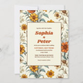 Retro  Floral 70s Tijdloze Elegante bruiloft Kaart (Voorkant)