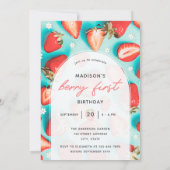 Retro Floral Aardbeienbes Eerste Verjaardagsfeest Kaart (Achterkant)