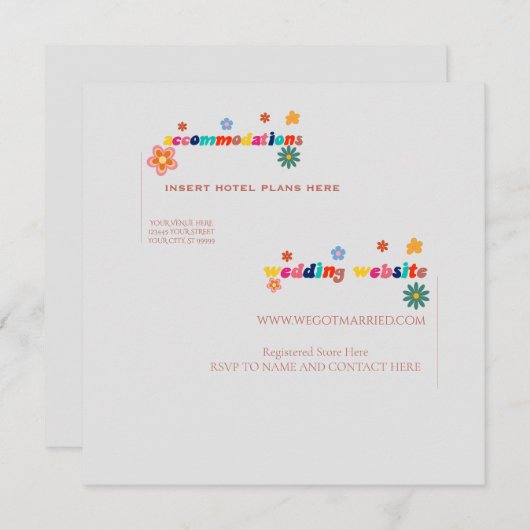 Retro Floral Accommodation Enclosure Card Kaart (Voorkant / Achterkant)