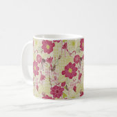 Retro Floral and Birds Sketch Pattern Koffiemok (Voorkant links)