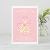 Retro Floral Apron Bridal Kitchen Shower Kaart (Staand voorkant)