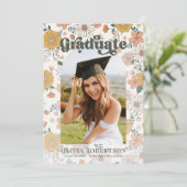 Retro Floral Arch Foto Afstuderen Aankondiging (Staand voorkant)