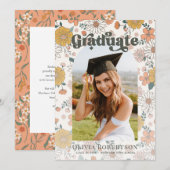 Retro Floral Arch Foto Afstuderen Aankondiging (Voorkant / Achterkant)