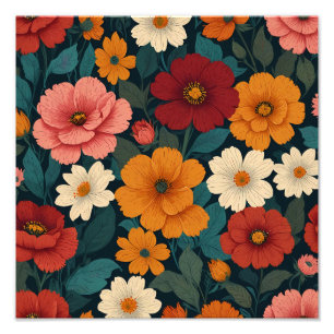 Retro Floral Art Print: een uitbarsting van  bloem Foto Afdruk