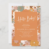 Retro Floral Baby Shower Warm Orange Vintage Fall Kaart (Voorkant)