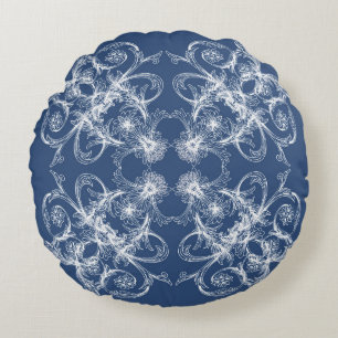 Retro floral Baroque Navy Rond Kussen