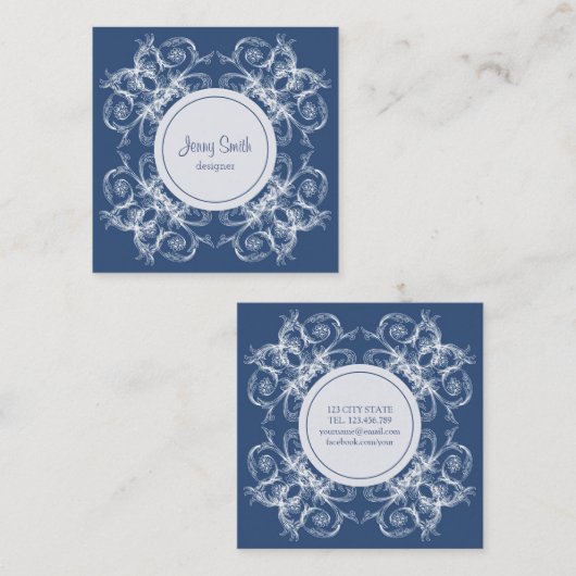 Retro Floral Baroque Square Visitekaartje (Voorkant / Achterkant)