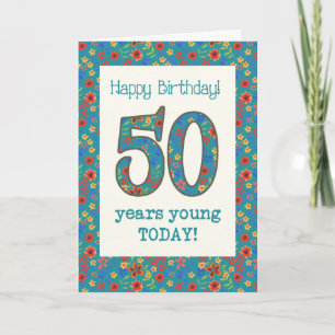 Retro Floral Birthday Card 50 jaar Young Kaart