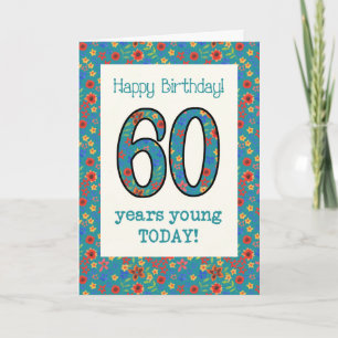 Retro Floral Birthday Card 60 jaar Young Kaart