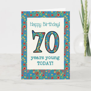 Retro Floral Birthday Card 70 jaar Young Kaart