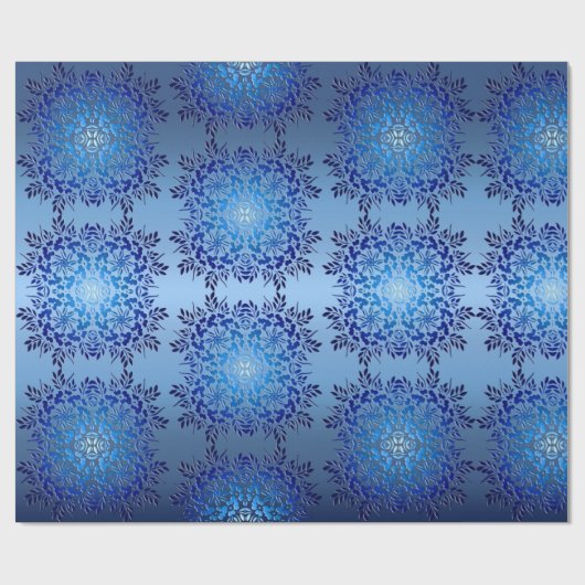 Retro Floral Blue Gradient Cadeaupapier (Vlak)