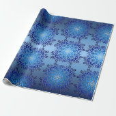 Retro Floral Blue Gradient Cadeaupapier (Uitgerold)