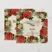 Retro Floral Boho Wedding Invitation Kaart (Voorkant / Achterkant)