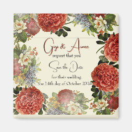 Retro Floral BOHO Wedding Save the Date Magnets Magneet