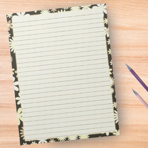Retro Floral Border op  lichtgeel gelijnd Notitieblok