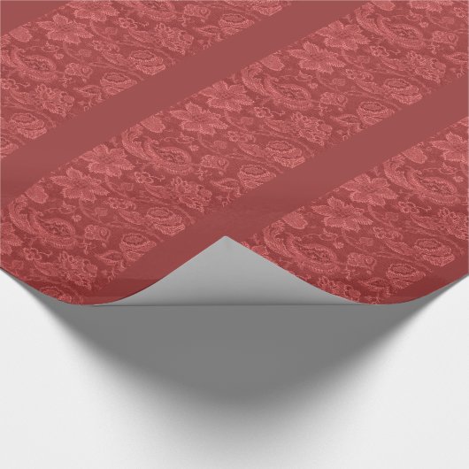 Retro Floral Brocade Cranberry Red Party Cadeaupapier (Hoek)
