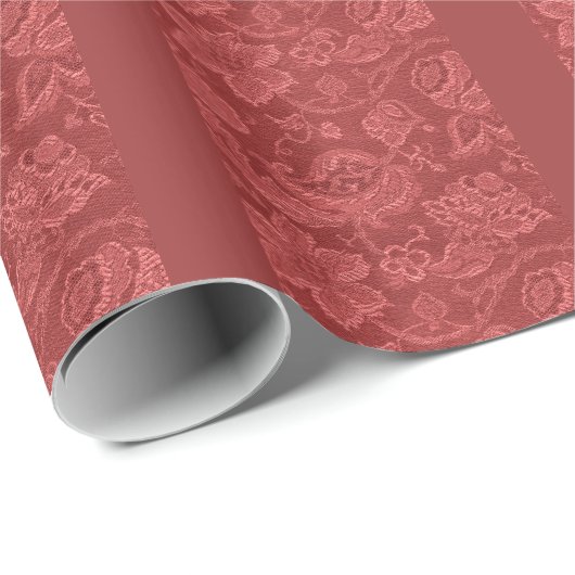 Retro  Floral Brocade Cranberry Red Party Cadeaupapier (Rol Hoek)