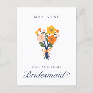 Retro Floral Bruidsmeisje voorstel Briefkaart