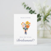 Retro Floral Bruidsmeisje voorstel Briefkaart (Staand voorkant)