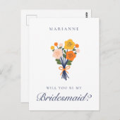 Retro Floral Bruidsmeisje voorstel Briefkaart (Voorkant / Achterkant)