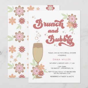 Retro Floral Brunch en Bubble Vrijgezellenfeest Kaart