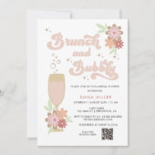 Retro Floral Brunch en Bubble Vrijgezellenfeest Kaart (Voorkant)